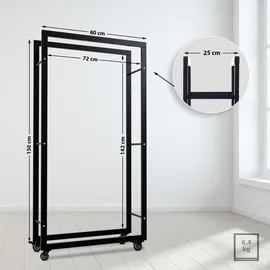 deluke Kaminholzregal Innen Metall 25 x 80 x 150 cm Schwarz