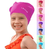 Limmys Premium Badekappe Kinder, badehaube Kinder - Langes und kurzes Haar Schwimmkappe Kinder und Badekappe für Mädchen Jungen – Hochwertige Qualität, Dehnbare & Bequeme Badekappe (L, Dunkelpink)