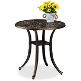 Relaxdays Gartentisch, antike Optik, wetterfest, Aluminiumguss, H x D: 53x53 cm, runder Balkontisch, schwarz/Bronze
