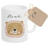 Manufaktur Liebevoll Tasse mit Namen Kinder Kindertasse mit Namen Becher Keramik Mädchen Junge Namenstasse Löwe Zoo Geschenk
