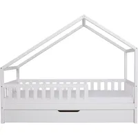 TICAA TiCAA Hausbett Bodenbett wandelbar mit asymmetrischem "Lou" 90/100/120/140x200 cm für Jungen & Mädchen, inkl. Rolllattenrost, Zusatzbett & Rausfallschutz, Montessori Bett aus Kiefer Massivholz