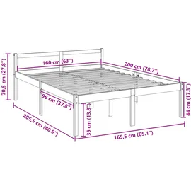 vidaXL Massivholzbett Weiß 160x200 cm1137659