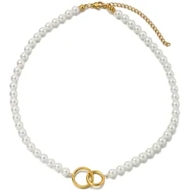 aniston jewelry & watches Perlenkette Schmuck Geschenk Edelstahl Halsschmuck Halskette Zierperlen Ringe gelbgoldfarben/weiß
