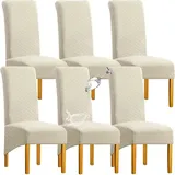 Große Stuhlhussen für das Esszimmer, dehnbare, waschbare Jacquard-Stuhlhussen mit hoher Rückenlehne, 6er-Set, XL-Esszimmerstuhlhussen, Thsinde Beige,