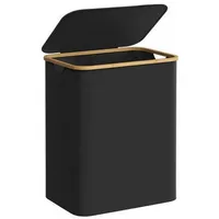 Songmics Boxxx Wäschekorb, Schwarz, Metall, Kunststoff, Textil, Naturmaterialien, Lederlook, 150 L, rechteckig, 60x70.5x38.5 cm, Tragegriffe, Deckel, zusammenfaltbar, Ordnen & Aufbewahren, Wäschekörbe & Tonnen