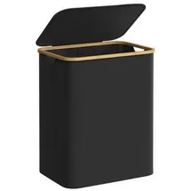 Songmics Boxxx Wäschekorb, Schwarz, Metall, Kunststoff, Textil, Naturmaterialien, Lederlook, 150 L, rechteckig, 60x70.5x38.5 cm, Tragegriffe, Deckel, zusammenfaltbar, Ordnen & Aufbewahren, Wäschekörbe & Tonnen