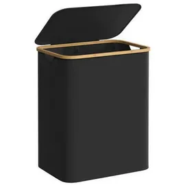 Songmics Boxxx Wäschekorb, Schwarz, Metall, Kunststoff, Textil, Naturmaterialien, Lederlook, 150 L, rechteckig, 60x70.5x38.5 cm, Tragegriffe, Deckel, zusammenfaltbar, Ordnen & Aufbewahren, Wäschekörbe & Tonnen