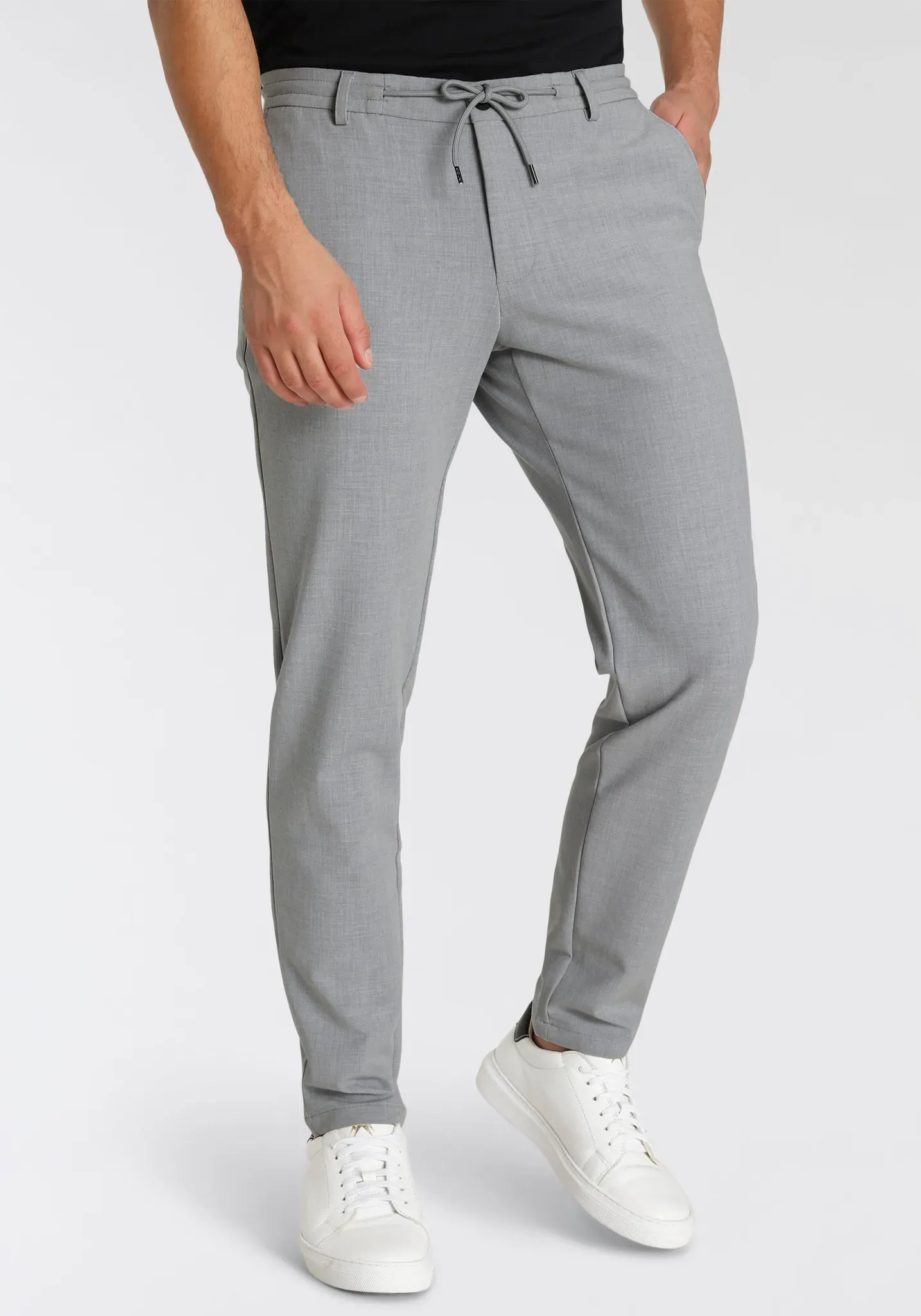 Anzughose BRUNO BANANI "mit elastischen Gummibund und Kordel" Gr. 52, N-Gr, grau (grau gemustert) Herren Hosen Anzüge