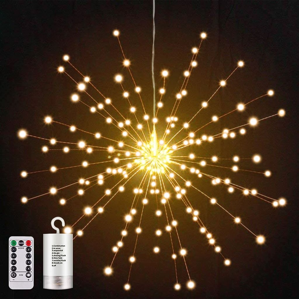 200 LED Starburst Feuerwerks Licht Warmweiß 8 Modi Lichterkette Batteriebetrieben Party Garten Weihnachten Deko