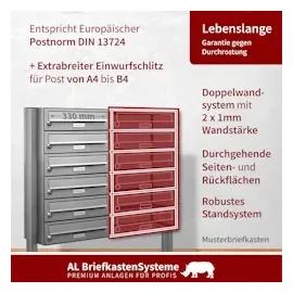 AL Briefkastensysteme 6 Fach Briefkastenanlage Freistehend DIN A4 modern