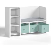 [en.casa] Kinderregal mit Sitzbank Høylandet 76 x 112 x 40 cm Holz massiv Weiß/Mintgrün