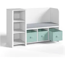 [en.casa] Kinderregal mit Sitzbank Høylandet 76 x 112 x 40 cm Holz massiv Weiß/Mintgrün
