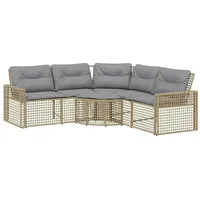 vidaXL Gartensofa in L-Form mit Kissen und Fußbank Beige Poly Rattan