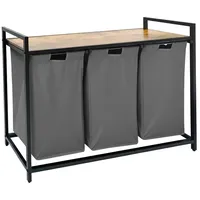 Relaxdays Wäschesammler 3 Fächer mit Ablage Braun,Schwarz,Grau