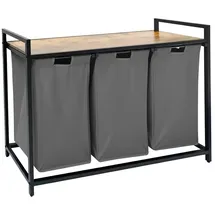 Relaxdays Wäschesammler 3 Fächer mit Ablage Braun,Schwarz,Grau