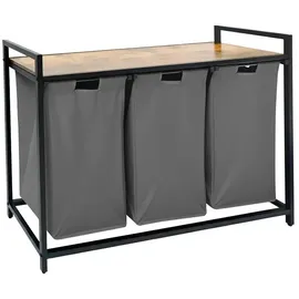 Relaxdays Wäschesammler 3 Fächer mit Ablage Braun,Schwarz,Grau