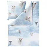 Estella Bettwäsche Wilson 4457 630 Bleu, Flanell, 2 teilig, Himmel, Schafe, Wolken blau