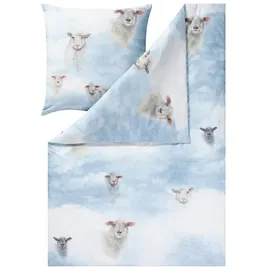 Estella Bettwäsche Wilson 4457 630 Bleu, Flanell, 2 teilig, Himmel, Schafe, Wolken blau