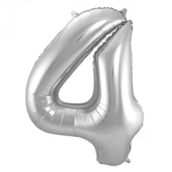Folat XL Folienballon Zahl 4 in silber, 86 cm, 1 Stück, Helium Ballon (unbefüllt) - Luftballon
