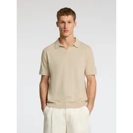 Selected Poloshirt "SLHMATTIS SS KNIT SUN OPEN POLO NOOS", Herren, Gr. XXL, beige (oatmeal), Strick, Obermaterial: 65% Baumwolle, 35% Leinen, unifarben, regular fit normal, ohne Ausschnitt, Bündchen, Shirts