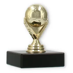 Pokal Kunststofffigur Fußball gold auf schwarzem Marmorsockel 8,6cm