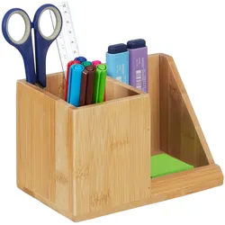 Relaxdays Schreibtisch Organizer, Bambus, 2 Fächer, für Bürobedarf & Kosmetik, Stiftebox, HBT: 10,5x17,5x10,5 cm, natur