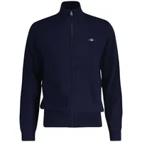 GANT Herren Strickjacke, Wolle - EXTRAFINE LAMBSWOOL ZIP CARDIGAN, Stehkragen Blau XL