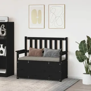 Vopese Sitzbank mit Stauraum Truhenbank Sitztruhe Truhenbank Sitzbänke Banktruhe Holzbank Flurbank Möbel Holztruhe für Wohnzimmer Schwarz 112,5x51,5x96,5 cm Massivholz Kiefer