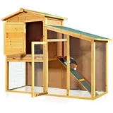 Melko - Hasenstall xxl Kleintierhaus mit Freilaufgehege, ca. 140 x 115 x 60 cm, aus Holz, Inkl. 1 Rampe