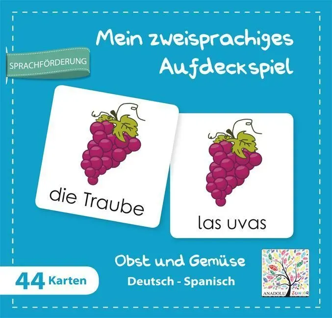 Schulbuchverlag Anadolu - Mein zweisprachiges Aufdeckspiel, Obst und Gemüse Deutsch-Spanisch (Kinderspiel)