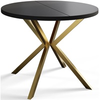 Runder Esszimmertisch LOFT LITE, ausziehbarer Tisch Durchmesser: 90 cm/170 cm, Wohnzimmertisch Farbe: Schwarz, mit Metallbeinen in Farbe Gold