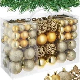 Tectake tectake® Weihnachtskugeln, 100er-Set in Gold, matt, glänzend und glitzernd, Durchmesser 3, 4 und 6 cm