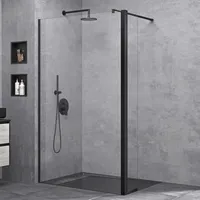 doporro Duschwand 90x200cm Walk-In mit 30cm Nebenteil, 8mm Duschabtrennung Bremen schwarz mit Stabilisator, aus Echtglas ESG-Sicherheitsglas Klarglas