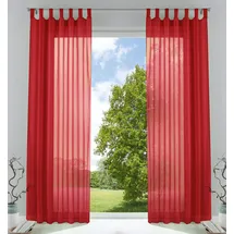 Gardinenbox 2er-Pack Gardinen Transparent Vorhang Set Wohnzimmer Voile Schlaufenschal mit Bleibandabschluß HxB 245x140 cm Rot,
