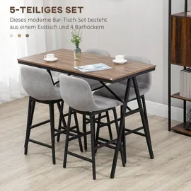 Homcom Bartisch mit Barhocker Set 5-Teilig Stahl Hellgrau 120 x 60 x 91 cm