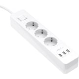 KabelDirekt 3-Fach Steckdosenleiste, Mehrfachsteckdose & TÜV-zertifizierte Steckerleiste mit Überspannungsschutz sowie 3-Fach USB Ladegerät (max. 4000W/250V/16A mit erhöhtem Berührungsschutz, weiß)