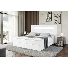 altdecor BOXBETT LED mit H3-Matratze und Lattenrost - NOEL GOLD - 200x200 Weiß