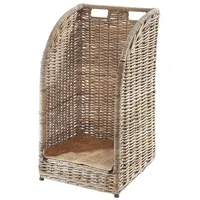 Kobolo Kaminholzwagen Rattan mit Leinenstoff grau