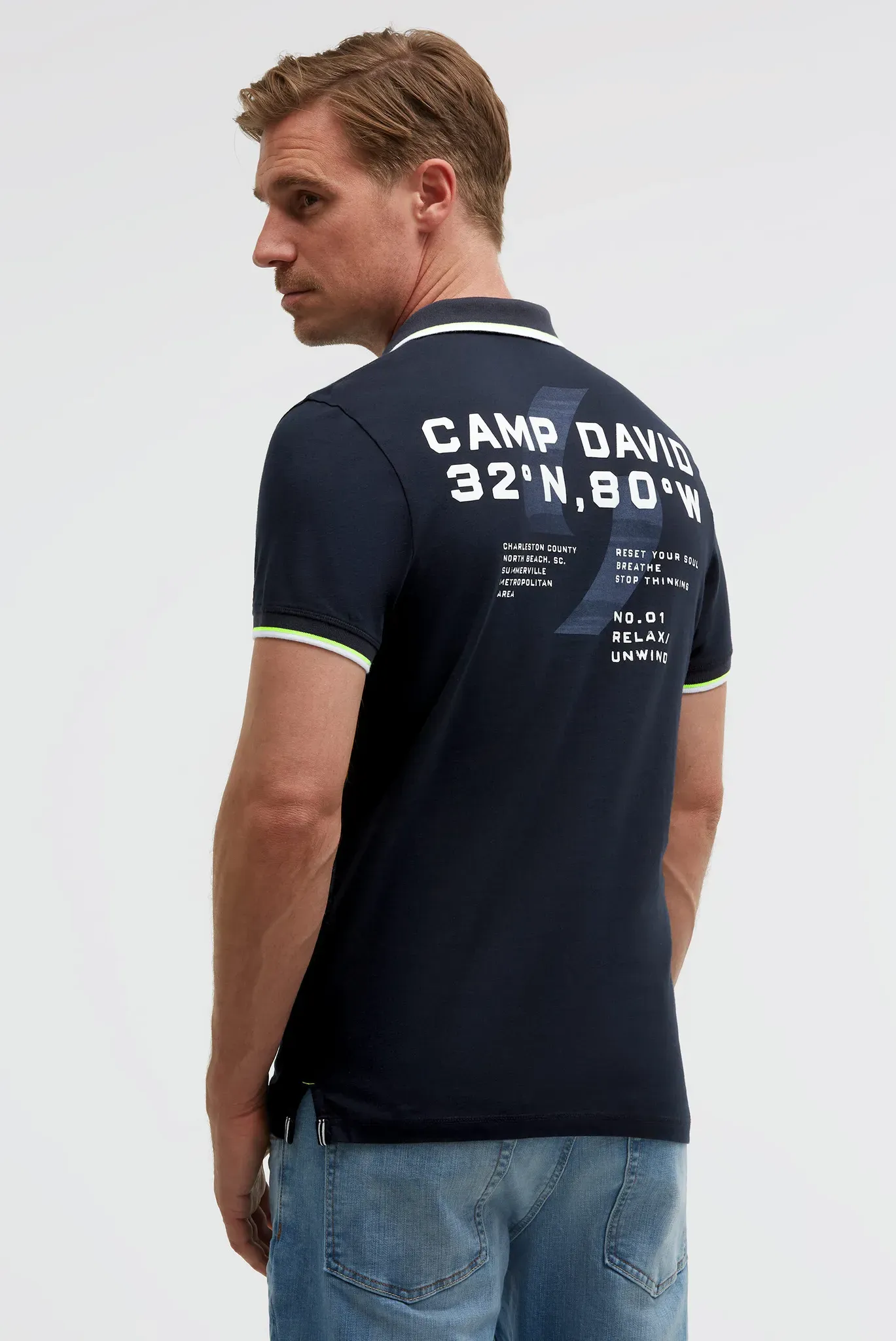 Poloshirt CAMP DAVID, Herren, Gr. M, blau, Piqué, Material: 100% Baumwolle, bedruckt, regular fit normal, hoch geschlossener Ausschnitt, eingesetzt Bündchen, Shirts, aus Baumwolle