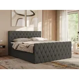 MKS Meble Boxspringbett 180x200 mit Bettkasten,Bett mit Matratze H4, Boxspringbett 180x200 mit Topper - Miren Duo - Grau Kunstleder - H4