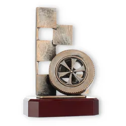 Pokal Zamakfigur Autorennen altgold auf mahagonifarbenen Holzsockel 20,0cm