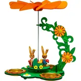 SIKORA OD05 Osterdeko Holz Teelicht Tischpyramide mit Osterhasen Figuren, Farbe/Modell:A1 Osterhasen Familie orange/grün