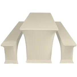TexDeko Hussen für Bierzeltgarnitur 220 x 50cm, Blickdicht Biertischhusse 3TLG Set Creme)