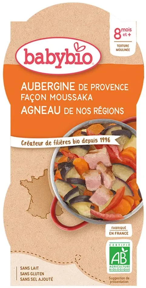 Babybio AUBERGINES DE PROVENCE FAÇON MOUSSAKA AGNEAU DE France dès 8 mois 400 g Aliment