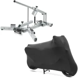 Set: Reifenmontiergerät für Motorradreifen 12-21" MD4Z ConStands mit Motorradabdeckung Indoor XL-XXL Stretch Garage sw