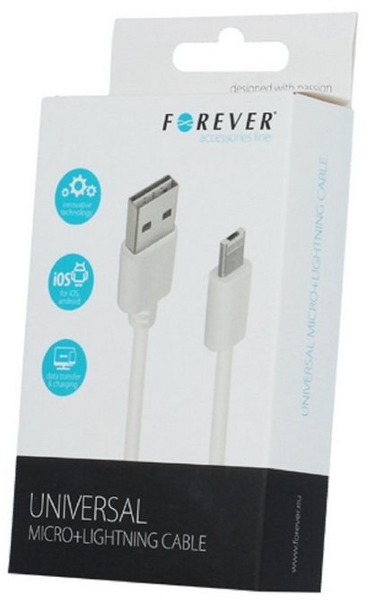Forever Forever 2in1: Universal Micro-USB & Lightning Ladekabel 1m Weiß Smartphone-Kabel weiß