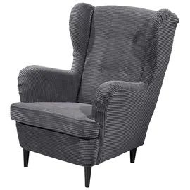 ed exciting design "Oskar", grau (dunkelgrau), B:78cm H:102cm T:98cm, 92% Polyester, 8% Nylon, Sessel, Ohrensessel, mit Massivholzfüßen