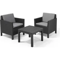 Allibert Polyrattan Balkonmöbel-Set "Chicago" graphit 2 Sessel und Tisch