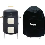 Joyagrill 17-1/2 Inch BBQ Smoker Grill with Cover Built-in Thermometer, Air Vent and Access Doors, Two Layers Multi-functional Meat Smoker Grill with 3 Bamboo Handles, Ideal for Parties, Camping BBQ