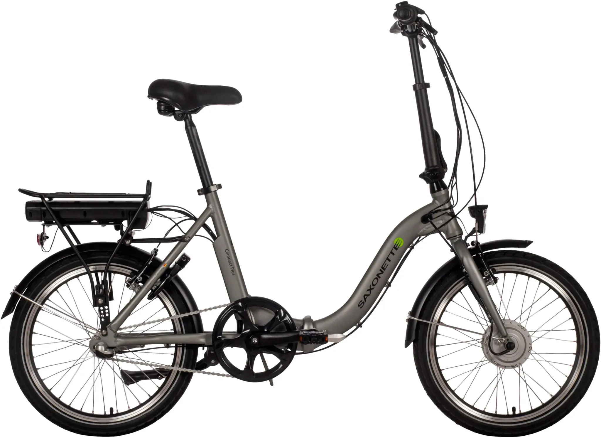 E-Bike SAXONETTE "Compact Plus 2.0" E-Bikes Gr. 42 cm, 20 Zoll (50,80 cm), silberfarben (silberfarben matt) E-Bikes Pedelec, Elektrofahrrad für Damen u. Herren, Faltrad